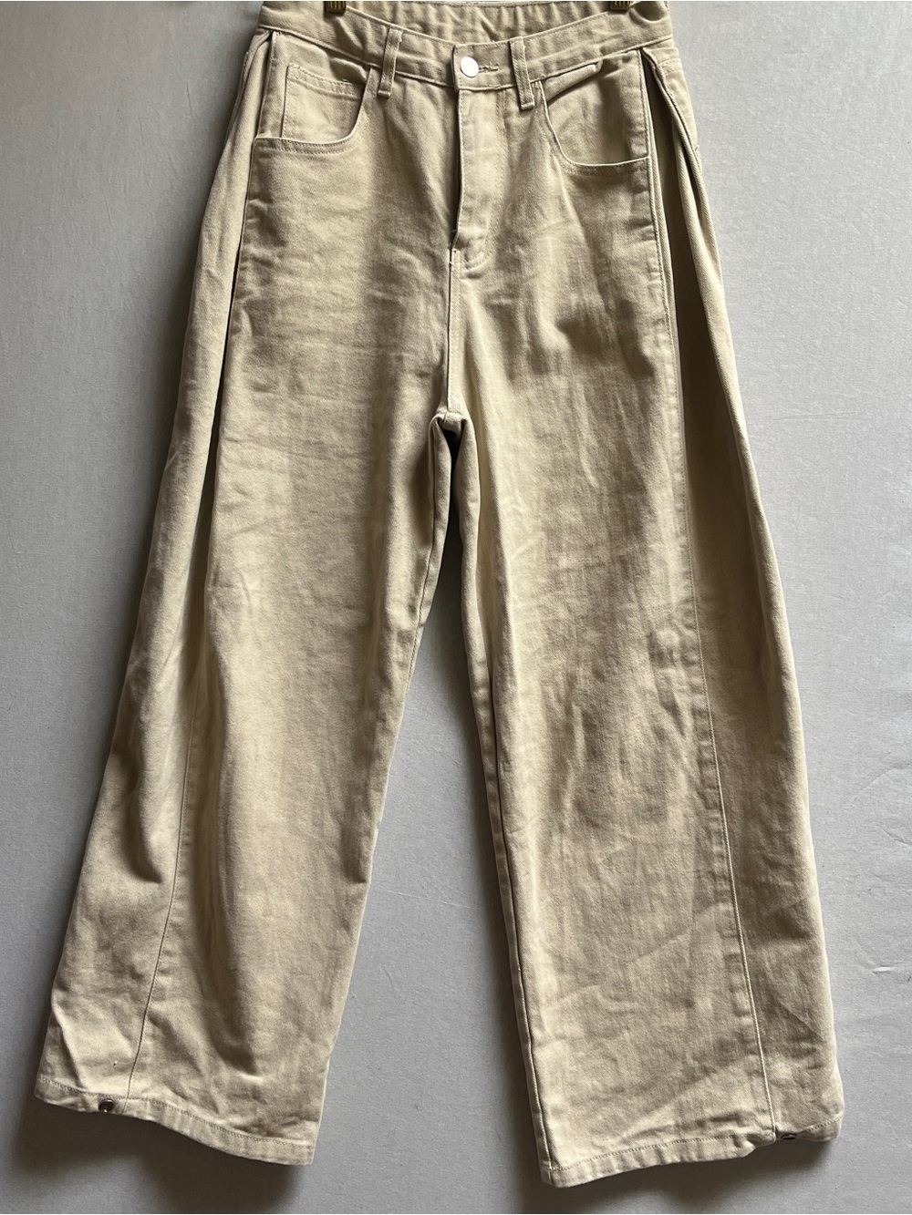 Barrel-Leg High-Rise Pants in Beige